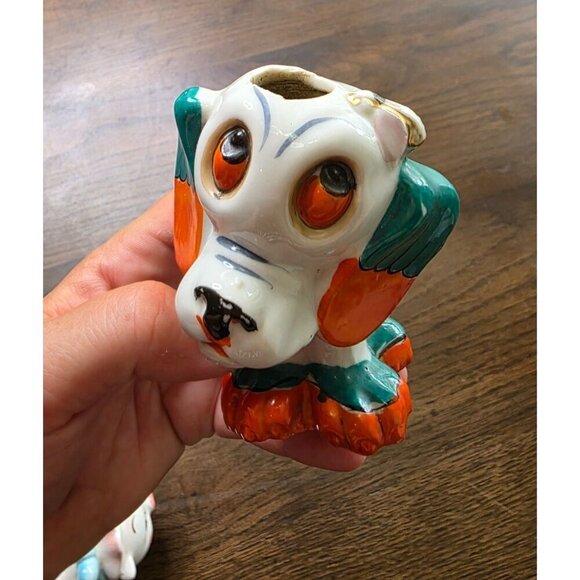 Vintage Ceramic Dog Figurine With Orange & Teal Accents - Picture 3 of 16